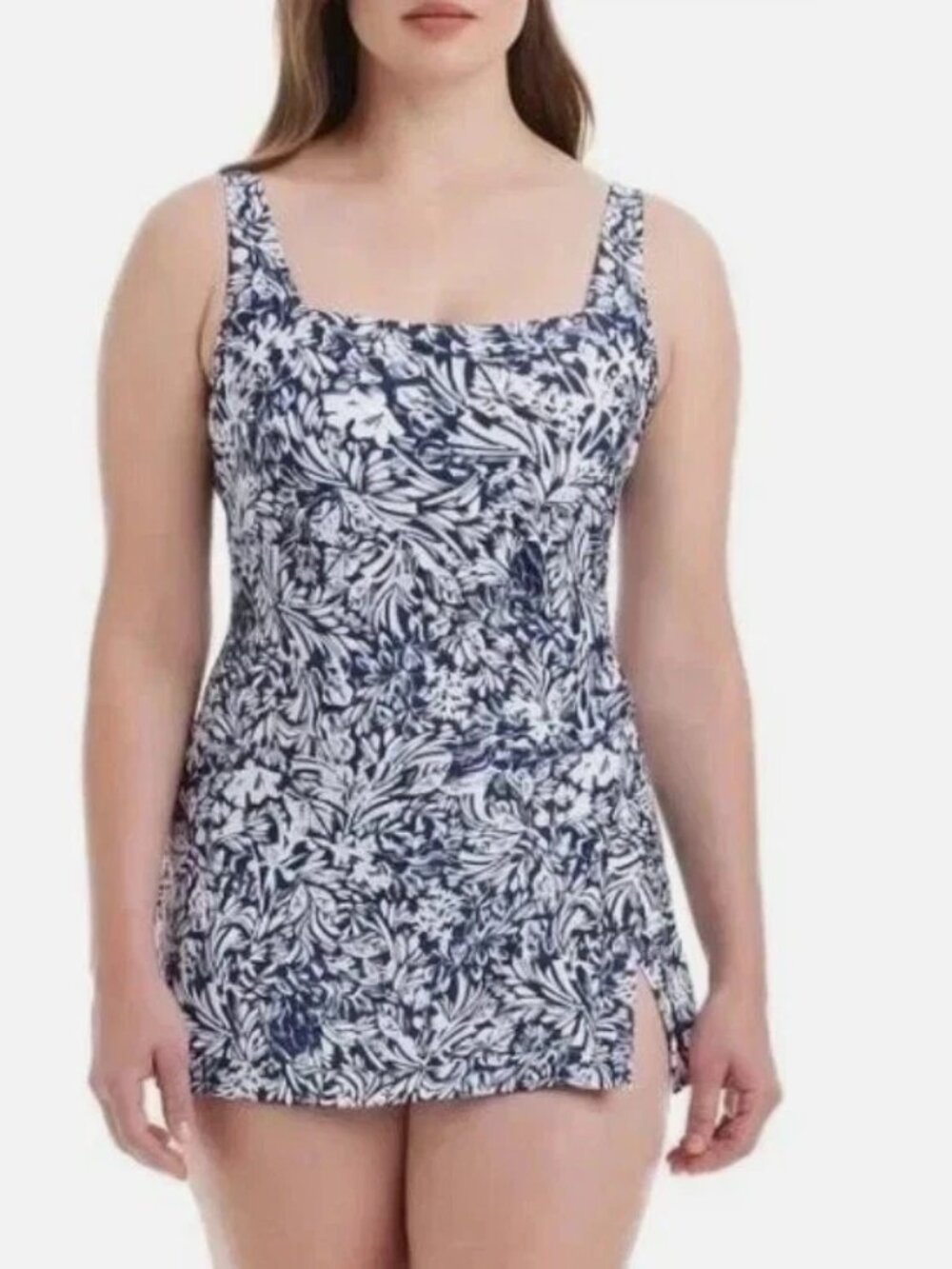 Beyond Control Women's Square Neck Swim Dress, Blue, Size Medium, NWT
